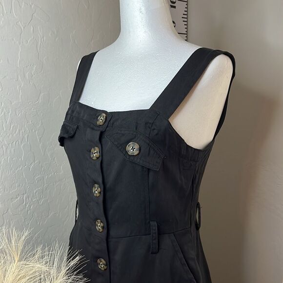 Forever 21 black button front dress w/ front pockets & belt loops. Super cute. - Picture 4 of 15